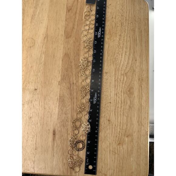 Ballet Gold Tone Hammered Metal Long Chain Link Necklace Fashion Jewelry NEW - Picture 10 of 12